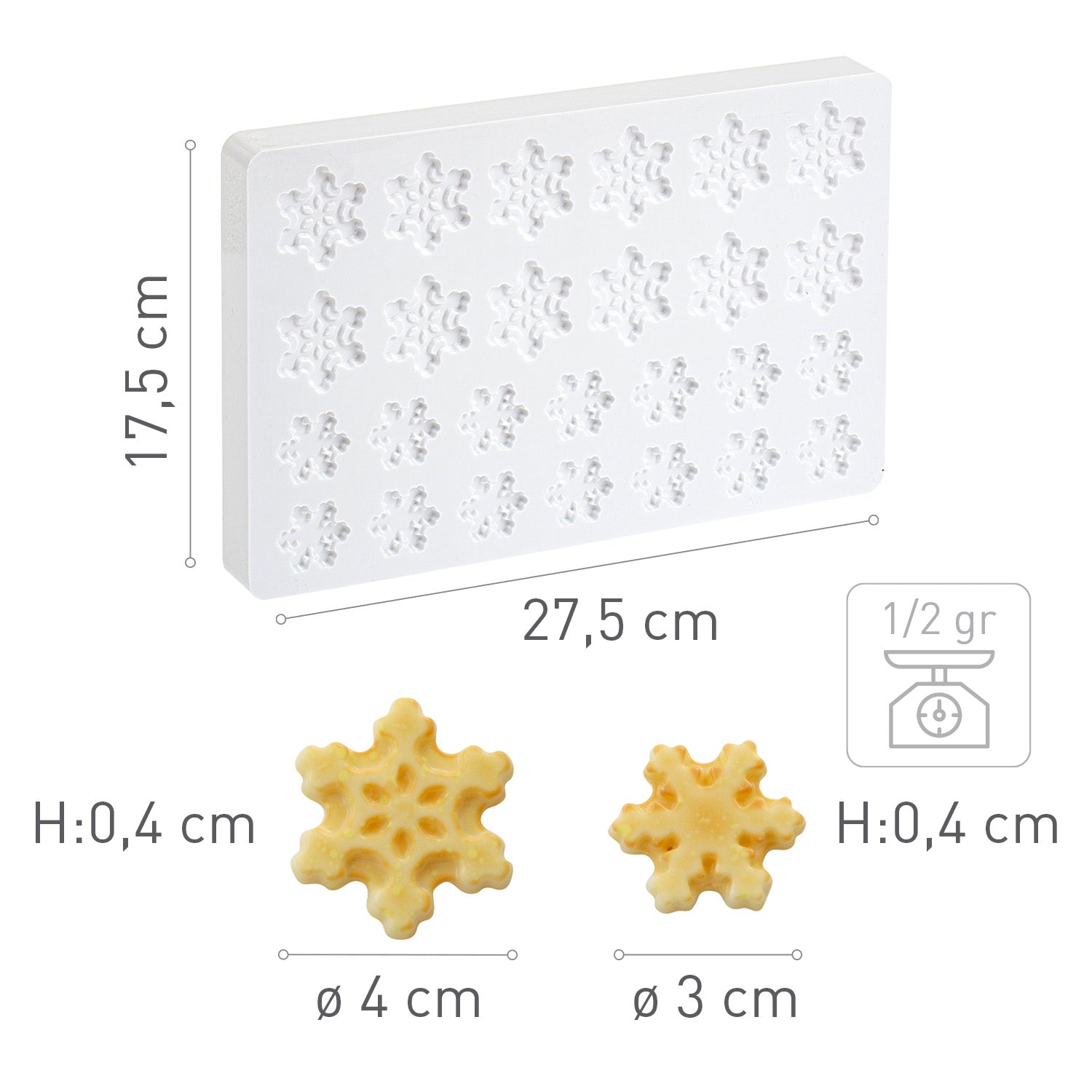 SNOWFLAKES POLYCARBONATE MOLD 2 MOD. Ø  30/40 MM H4MM