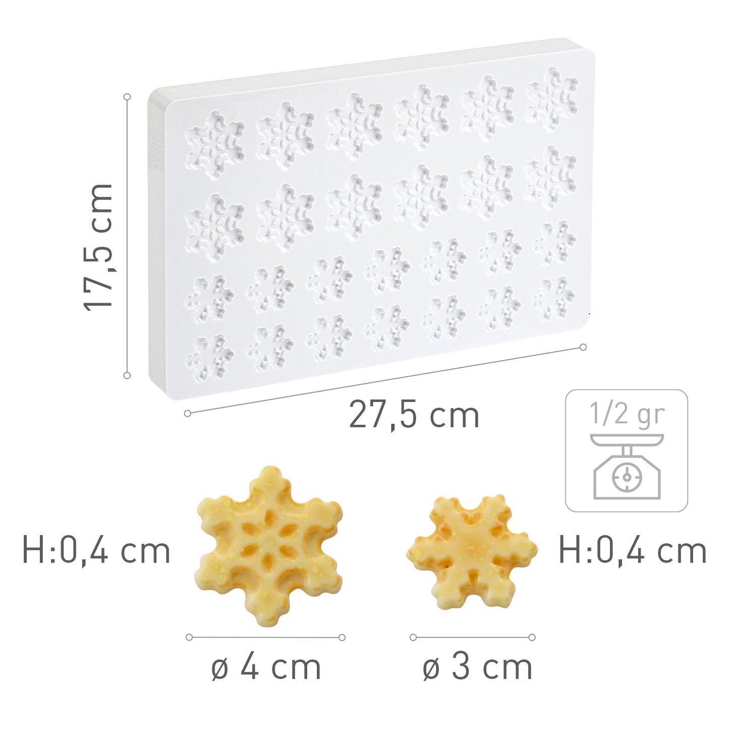 MOULE POLYCARBONATE FLOCONS DE NEIGE 2 MOD. Ø  30/40 MM H4MM