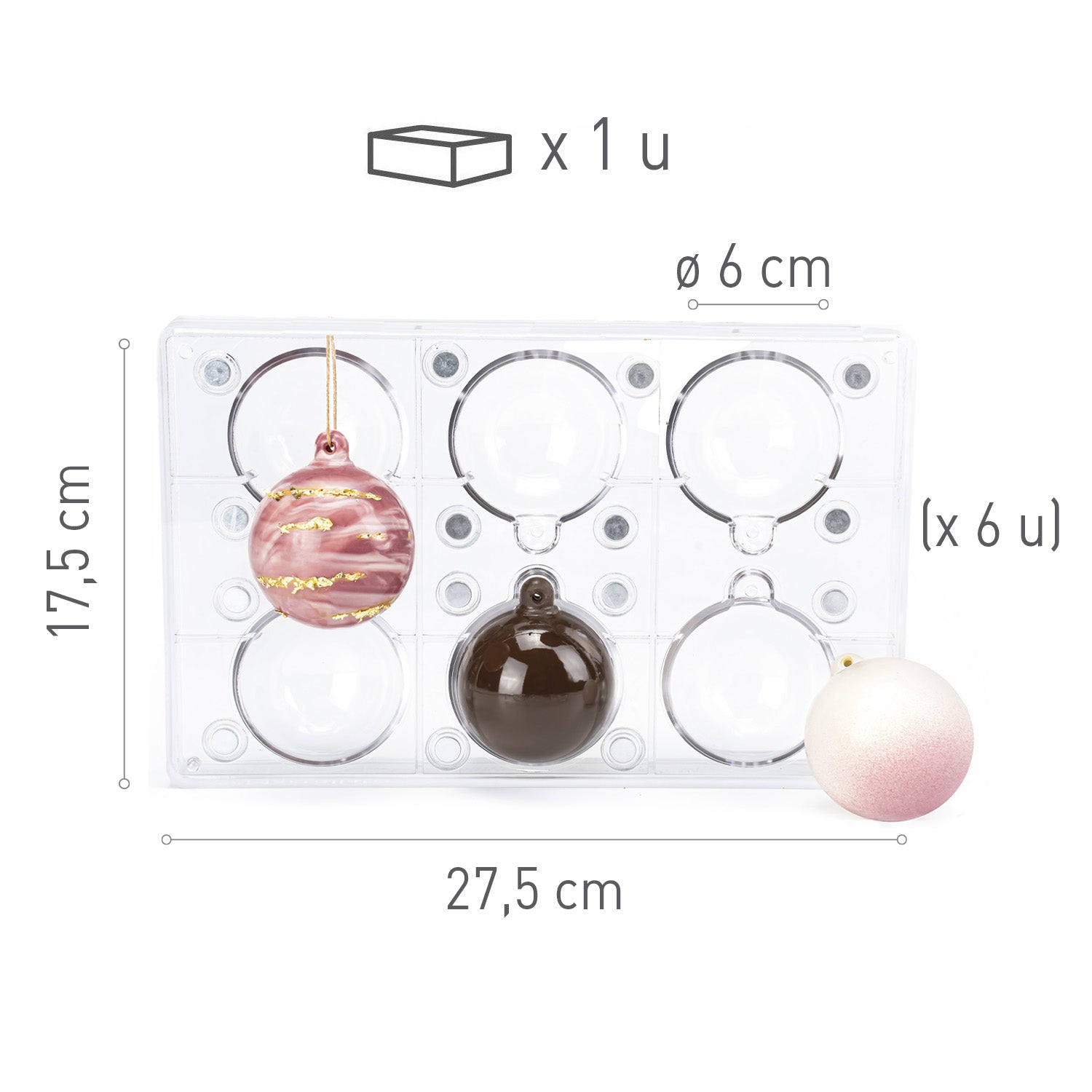 POLYCARBONATO 3D CHRISTMAS BALL MOULD 275 x 175 mm | 6 PIECE