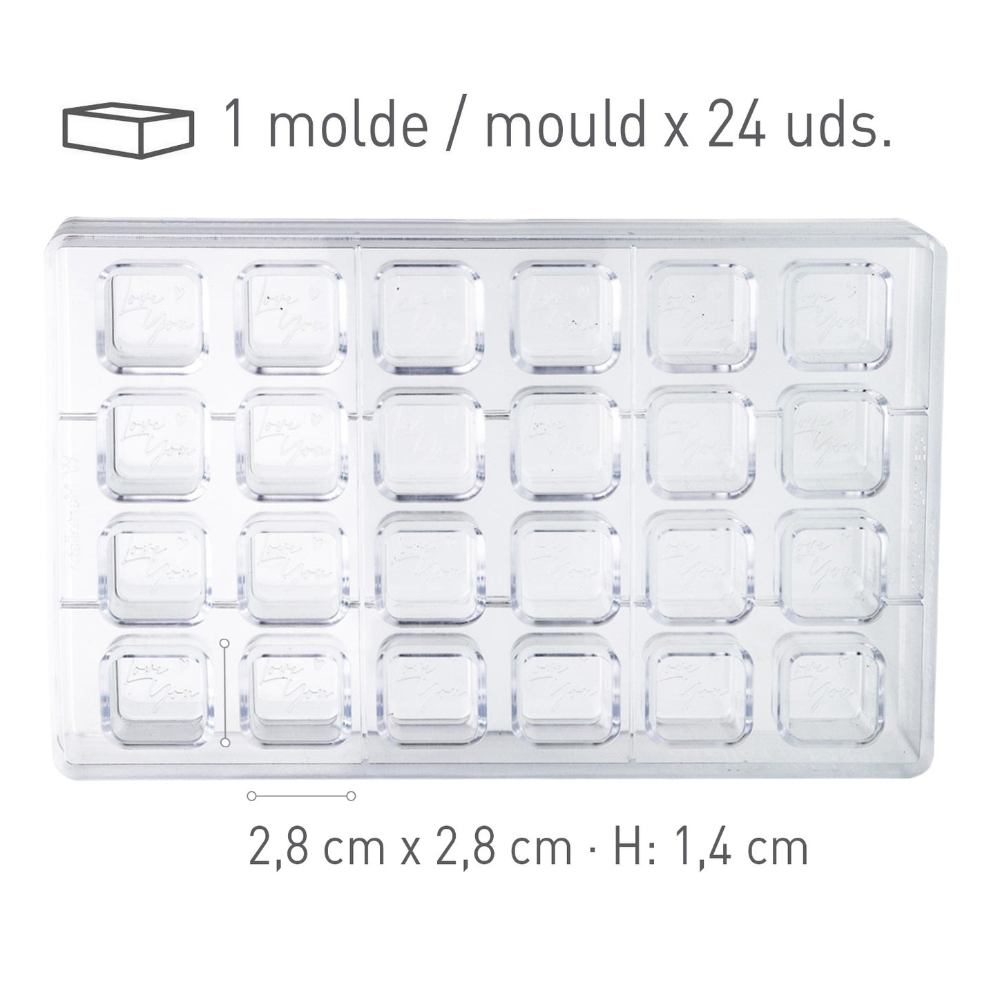 BOMBÕES DE MOLDE DE POLICARBONATO LOVE YOU 275x175 x 26MM 24