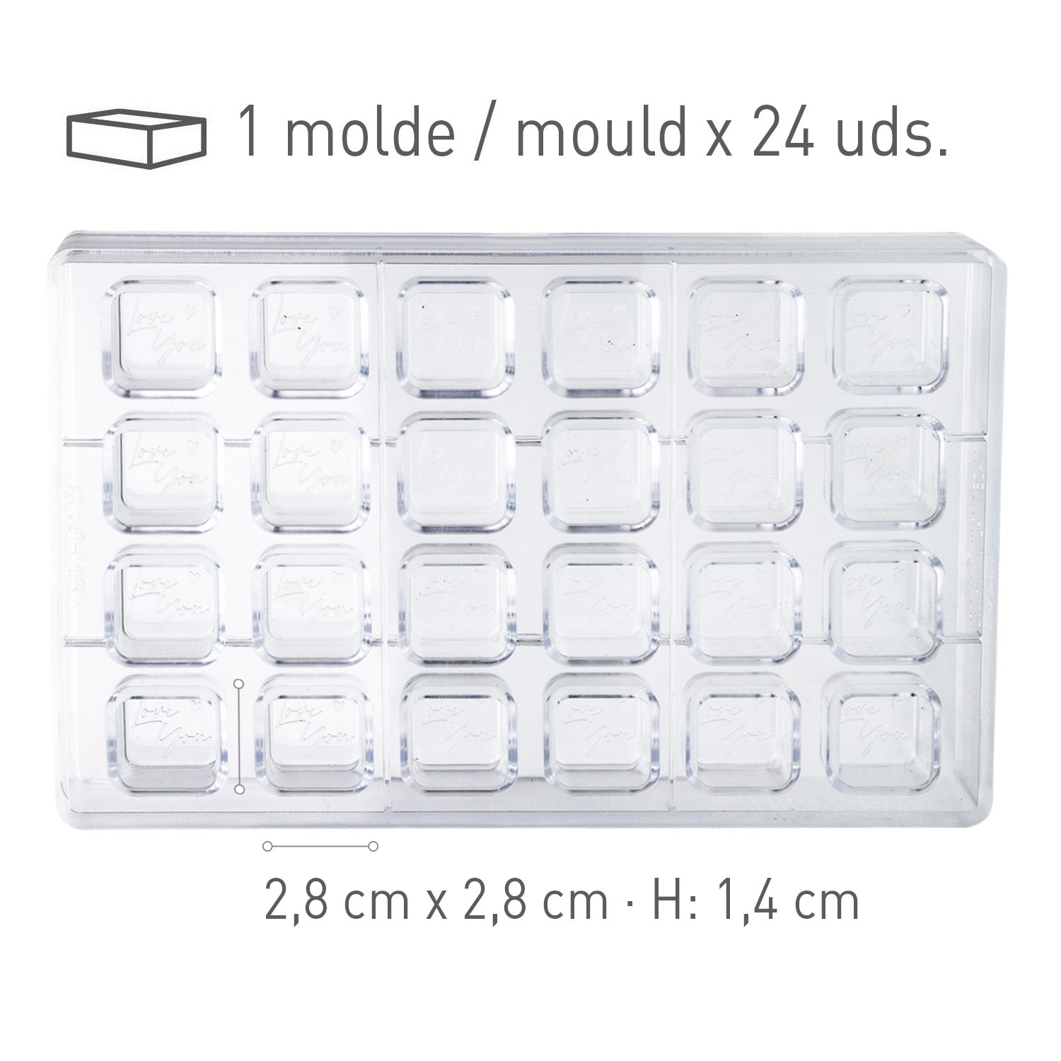 POLYCARBONATE MOULD BOMBONS LOVE YOU 275x175 x 26MM 24 PCS