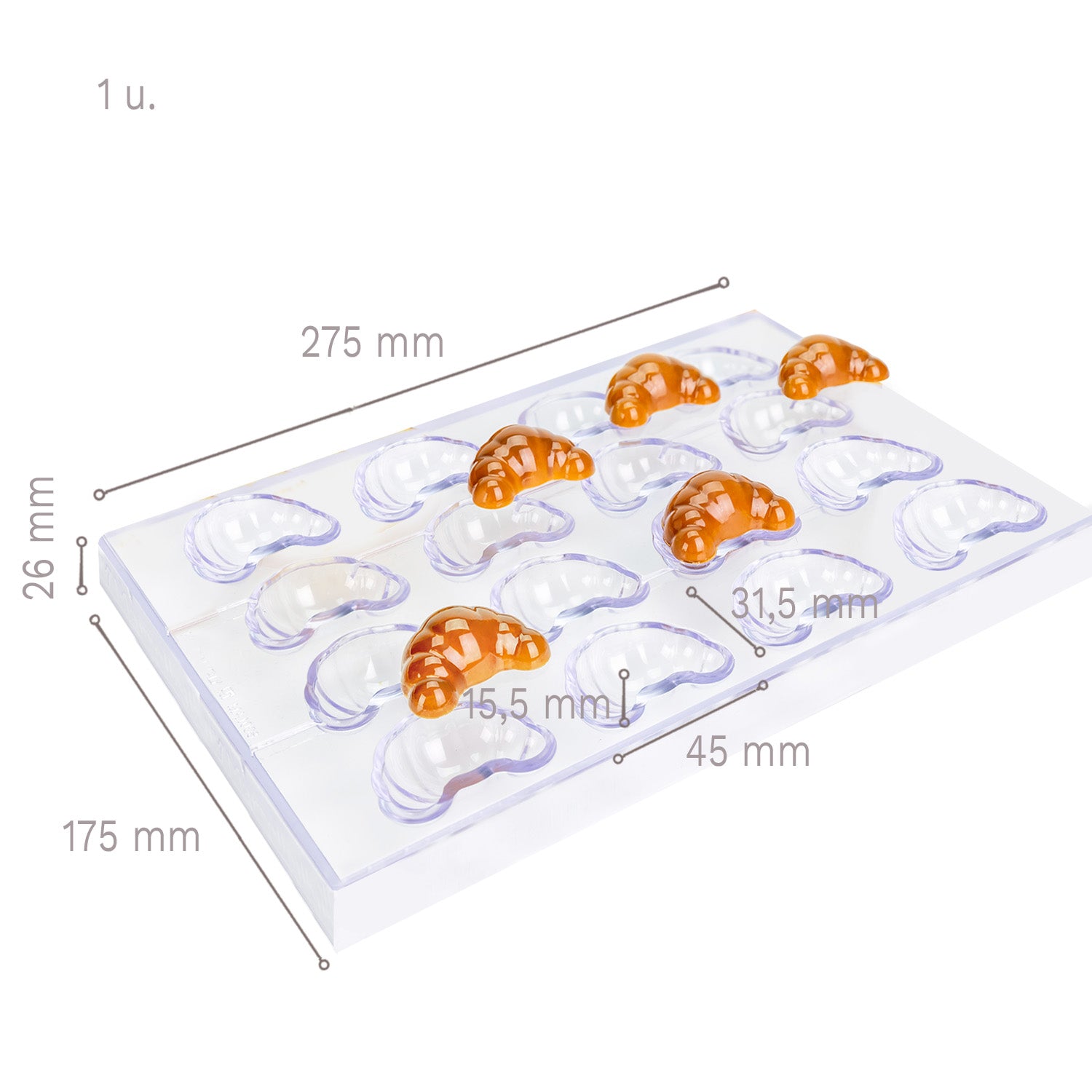 MOLDE DE POLICARBONATO 275 X 175 X 26 MM CROISSANT - 16 UNID