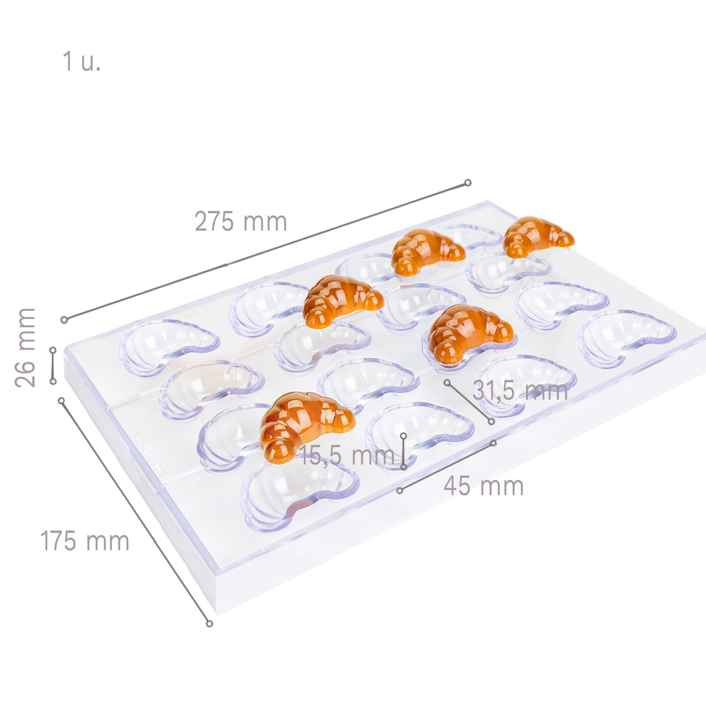 MOLDE DE POLICARBONATO 275 X 175 X 26 MM CROISSANT - 16 UNID