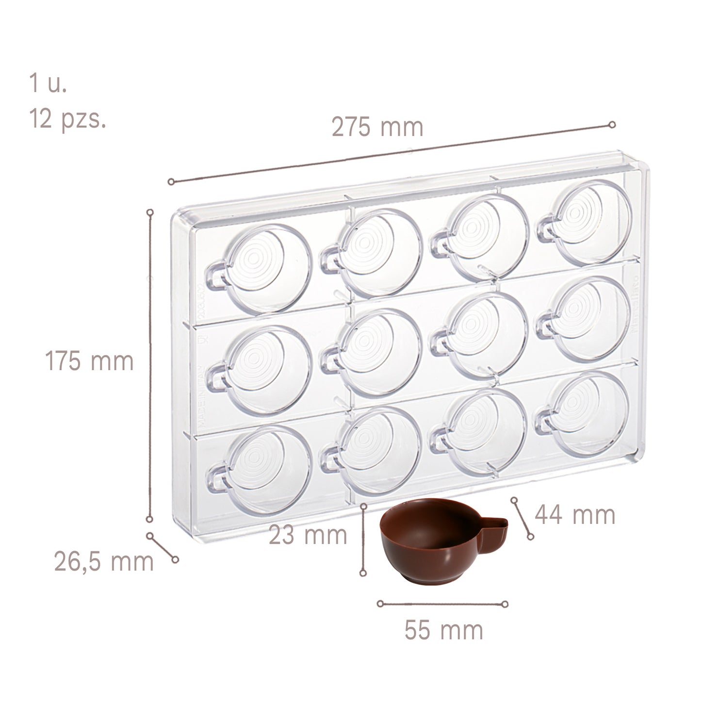  MOLDE DE POLICARBONATO XÍCARA DE CAFÉ 3D 275 X 175 X 26,5 M