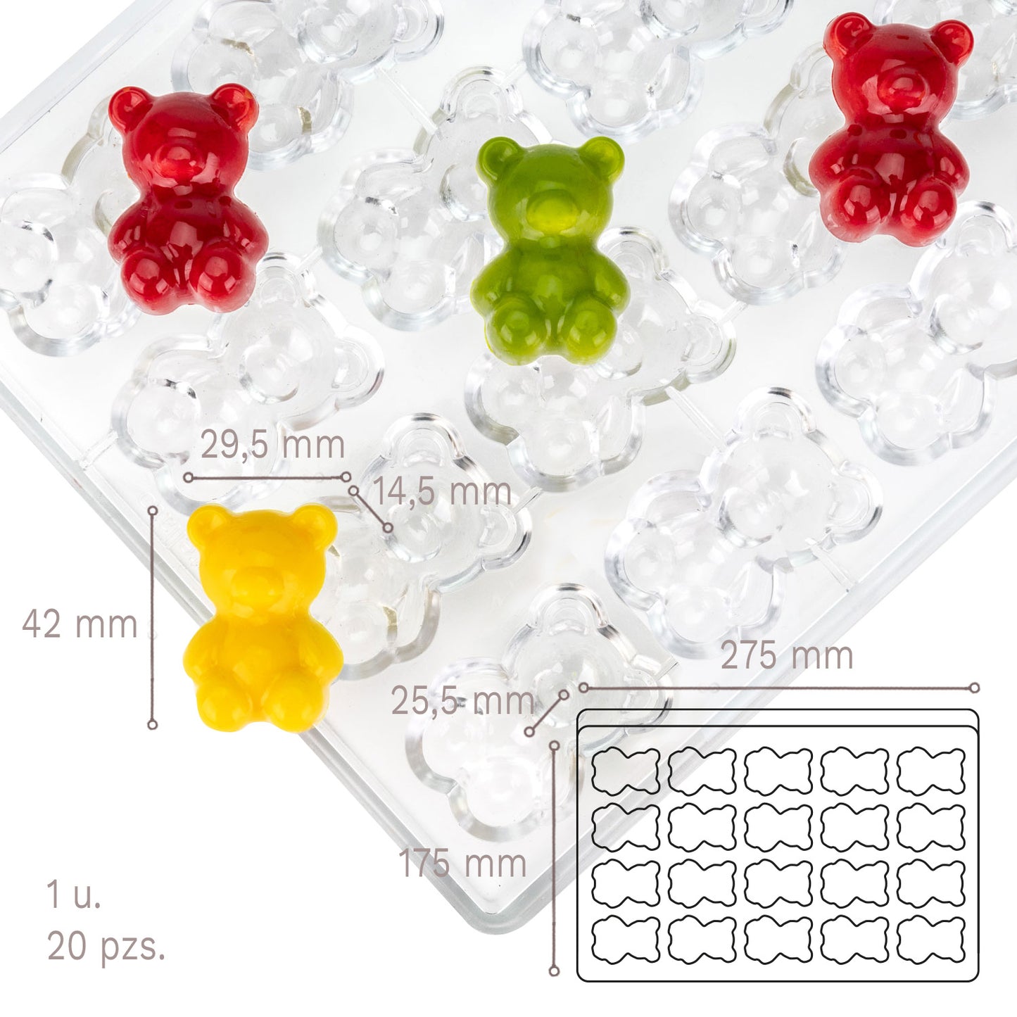 CUTE BEAR POLYCARBONATE MOULD - 275X175.25.5MM - 20 PCS