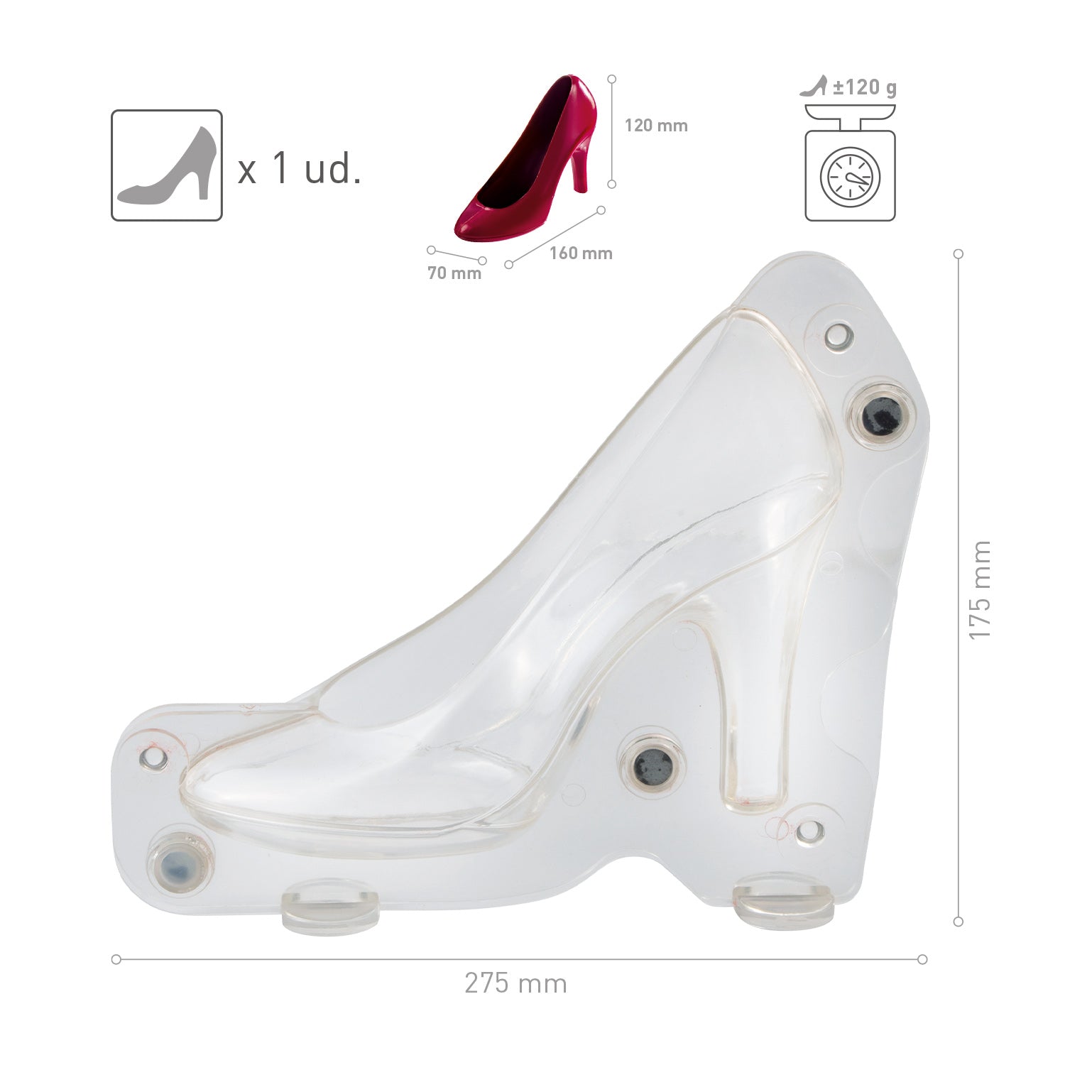 POLYCARBONATE SHOE HEEL MOULD 160X70 H120MM