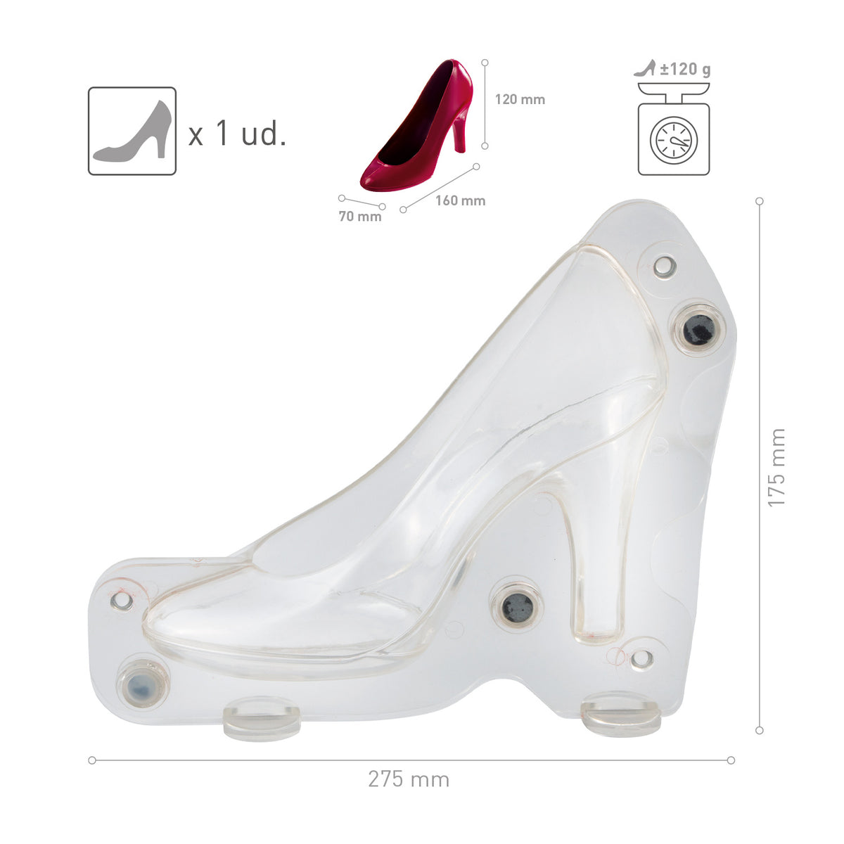 POLYCARBONATE SHOE HEEL MOULD 160X70 H120MM