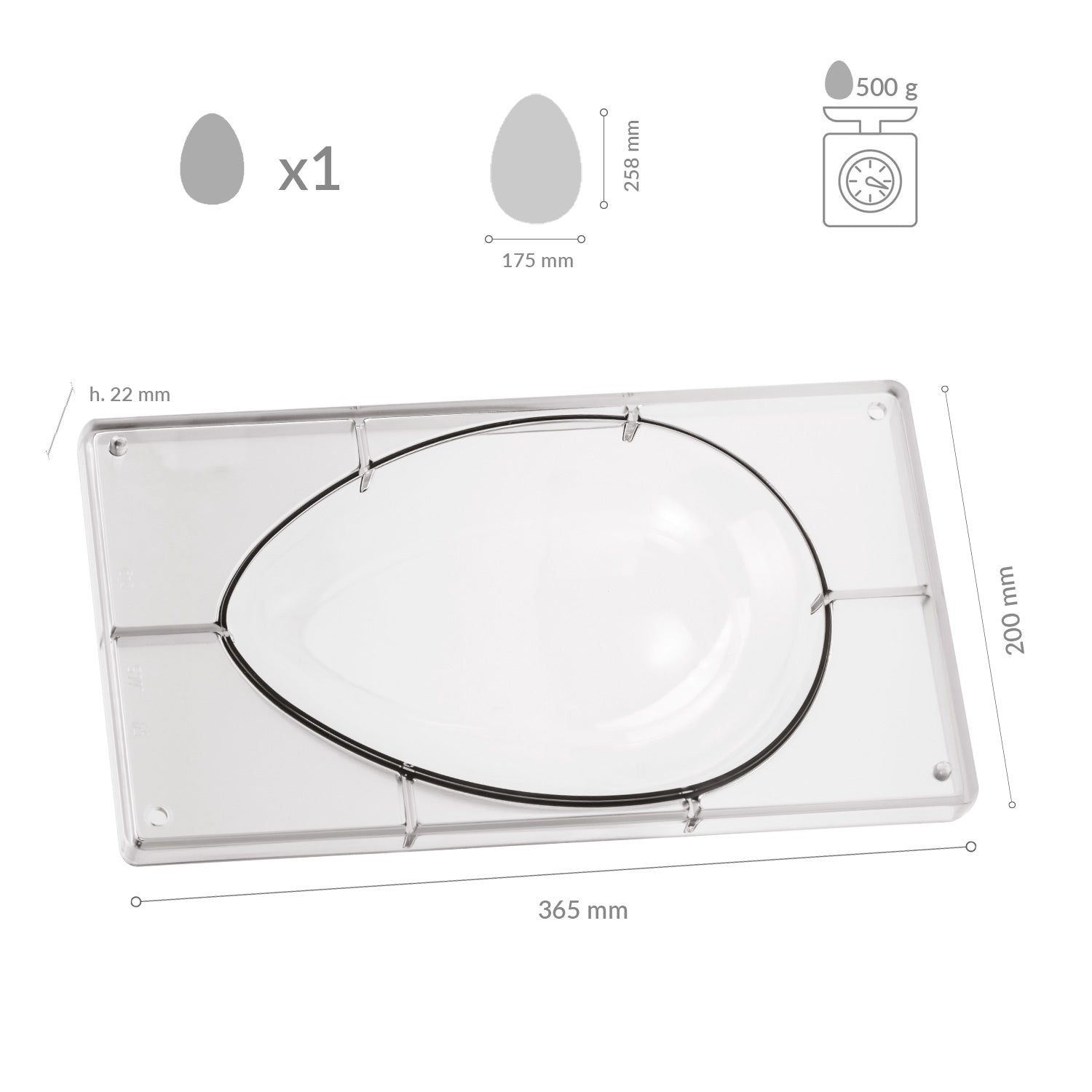 MOLDE POLICARBONATO HUEVO  258X175MM  1 MITAD