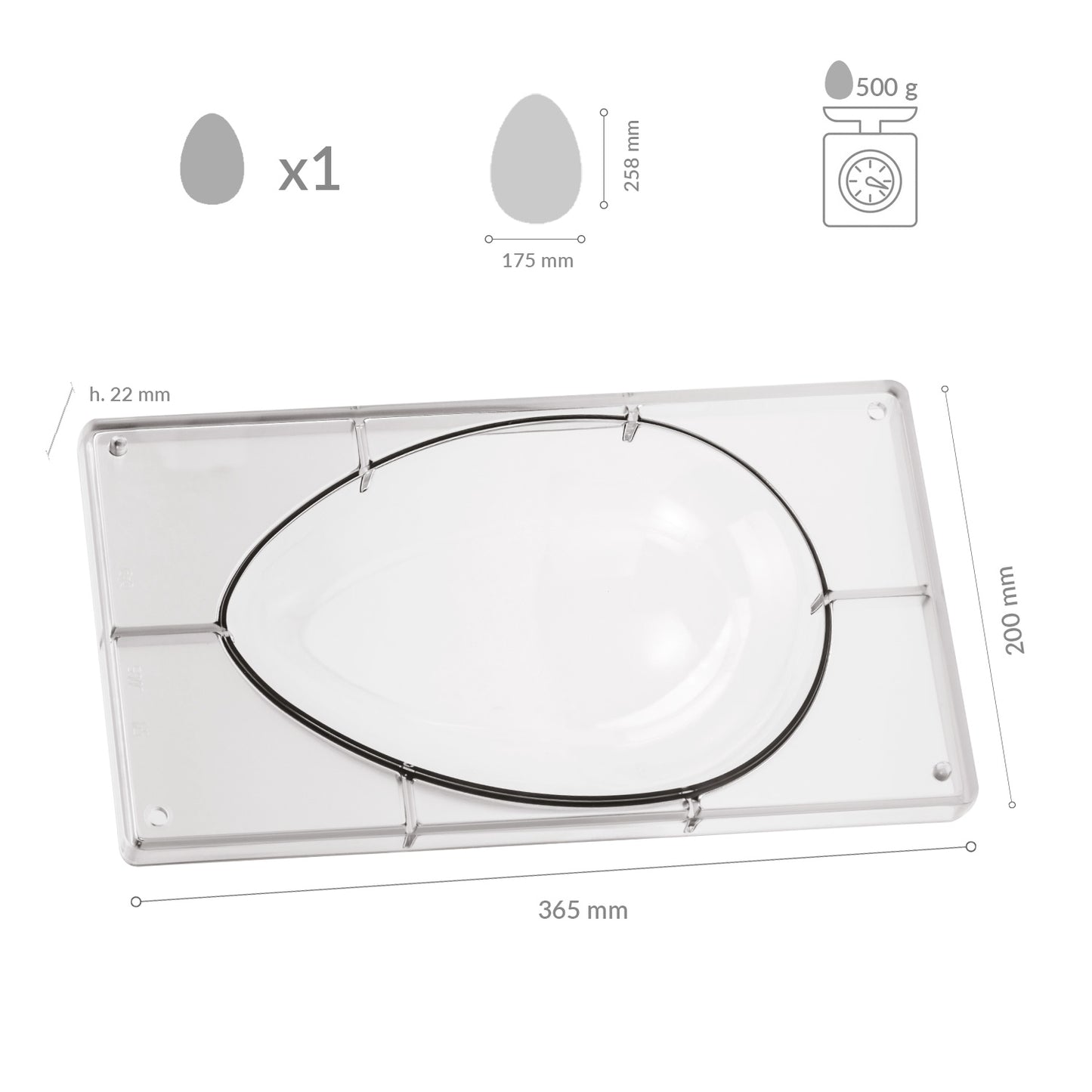 MOLDE POLICARBONATO HUEVO  258X175MM  1 MITAD