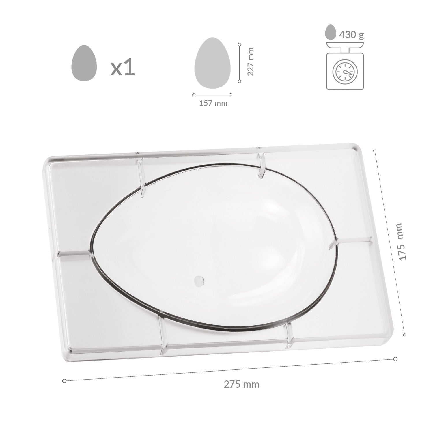 MOLDE POLICARBONATO HUEVO 141X204MM   1 MITAD