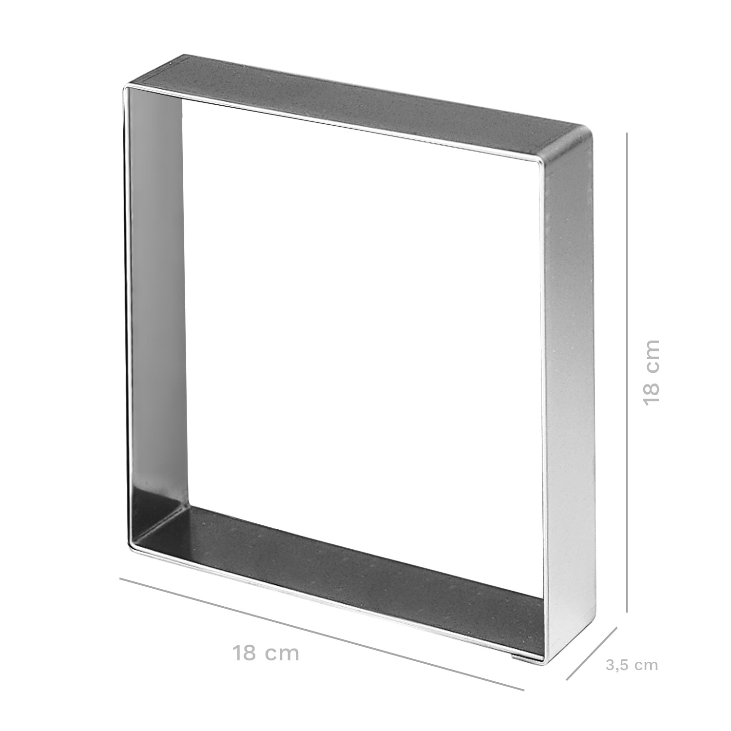 SQUARE STAINLESS STEEL CAKE RING 18X18CM H 3,5CM