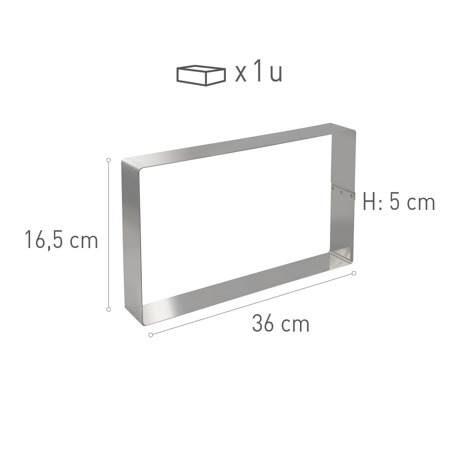 MOULE RECTANGULAIRE EN ACIER INOXYDABLE. 36X16.5H5CM