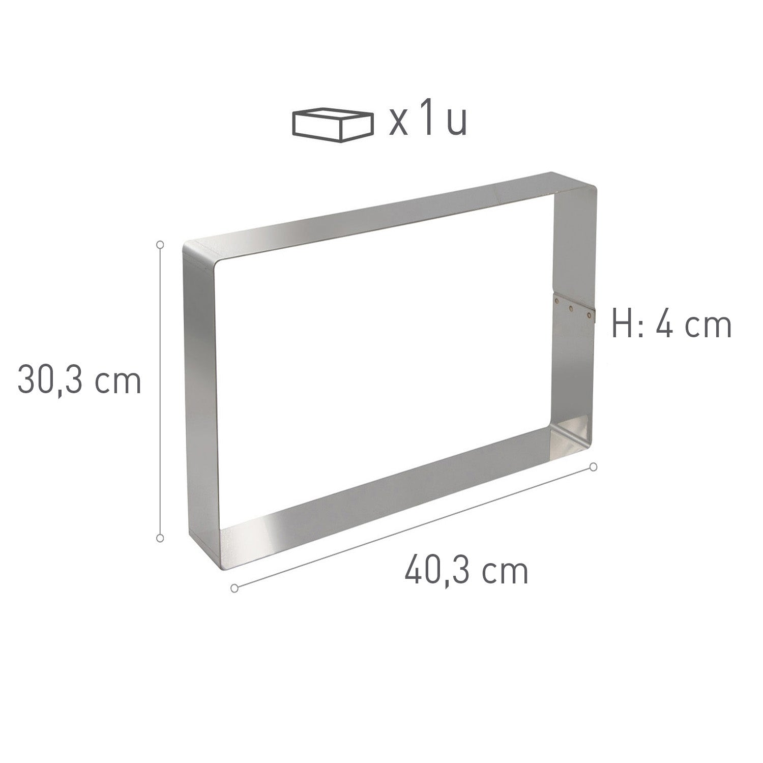 STAMPO RETTANGOLARE IN ACCIAIO INOX. 40,3X30,3H4CM