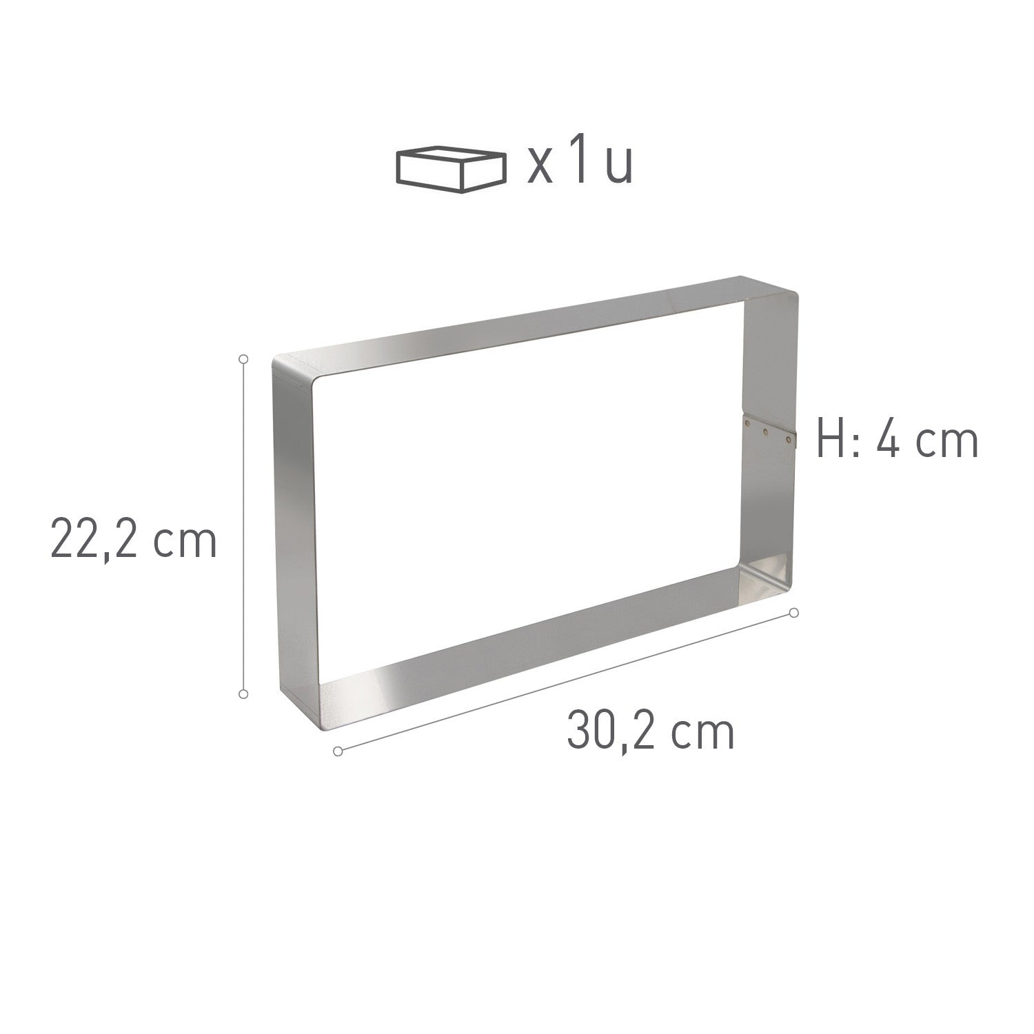 STAMPO RETTANGOLARE IN ACCIAIO INOX. 30,2X22,2H4CM