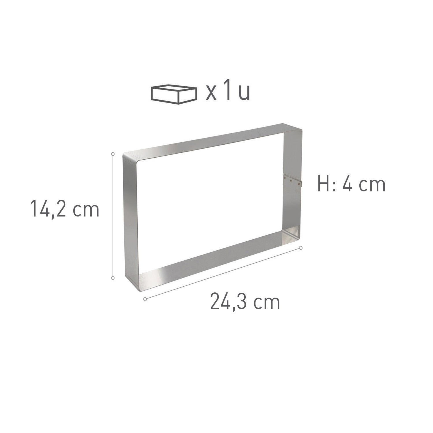 RECTANGULAR STAINLESS STEEL MOULD. 24.3X14.2H4CM