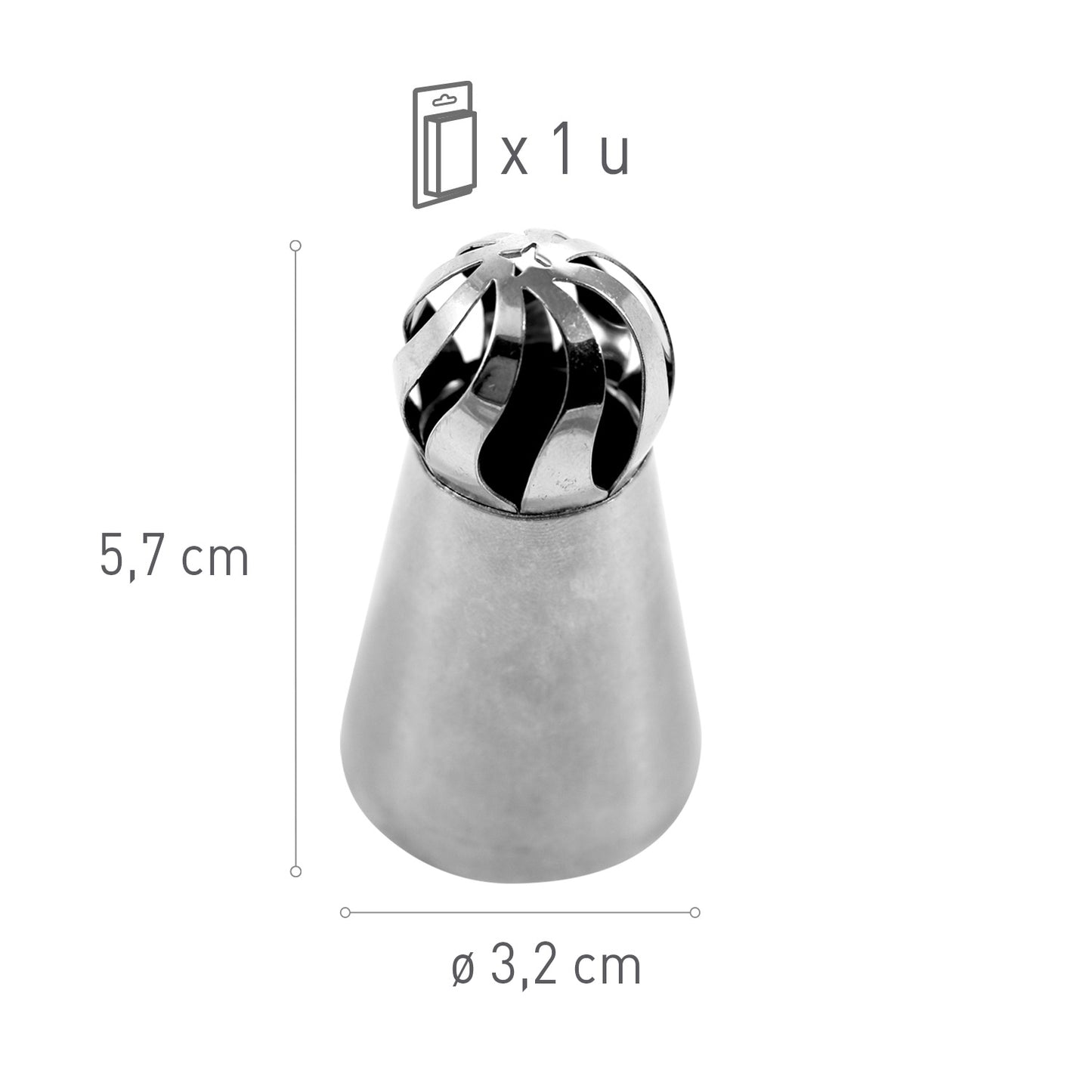 TWIST PIPING NOZZLE STAINLESS STEEL Ø 32 H60MM | TOP Ø 22MM
