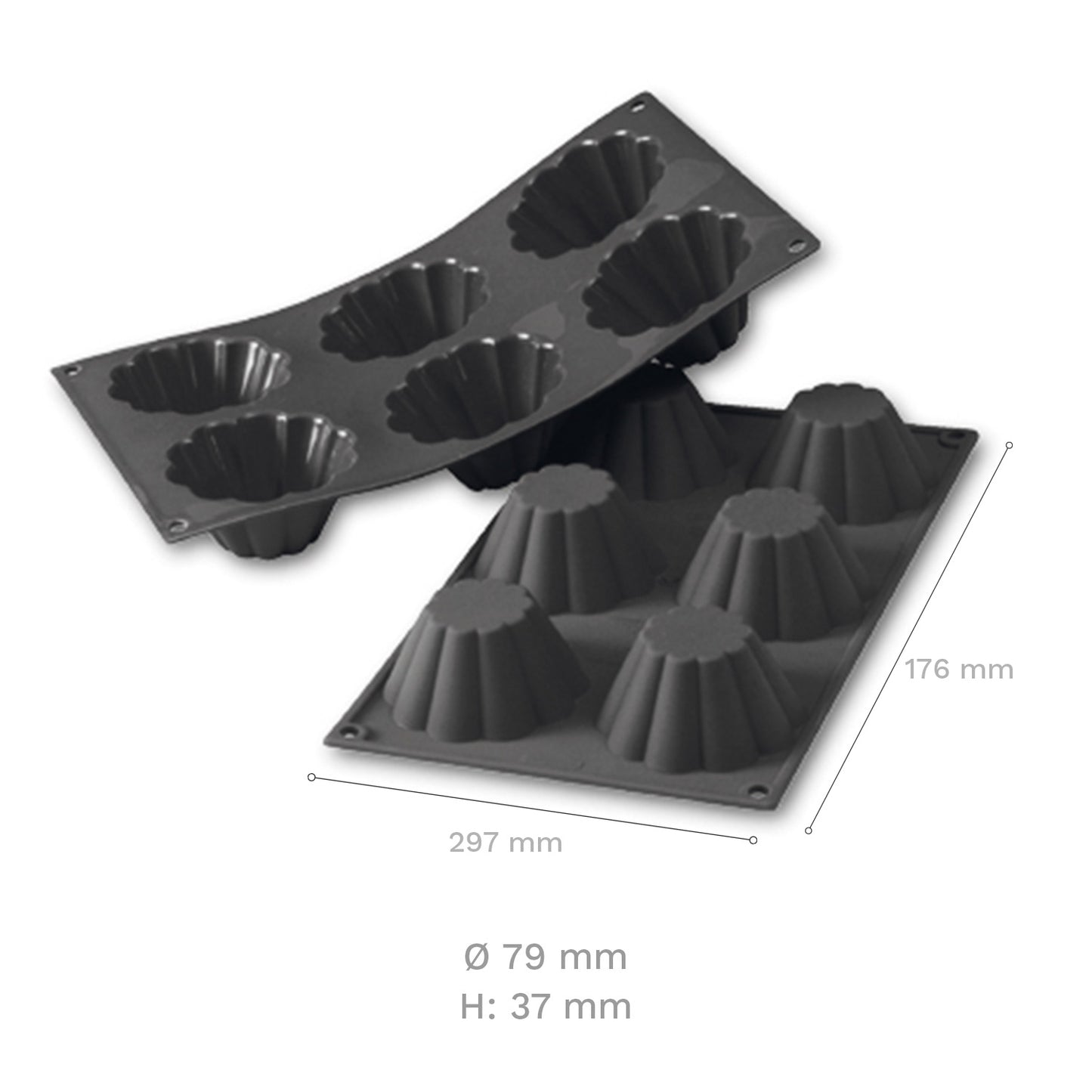 FLUTED 6 BRIOCHES MOULD Ø 79 MM H 37 MM