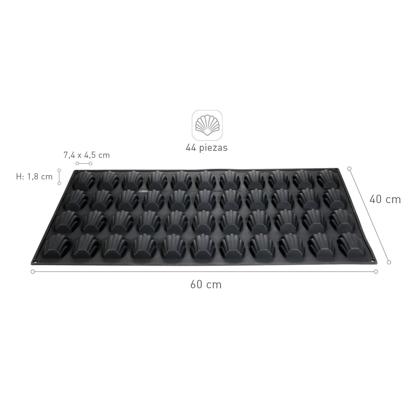 FORMA SILICONA 44 MADELEINES 74X45H18MM | 60X40CM
