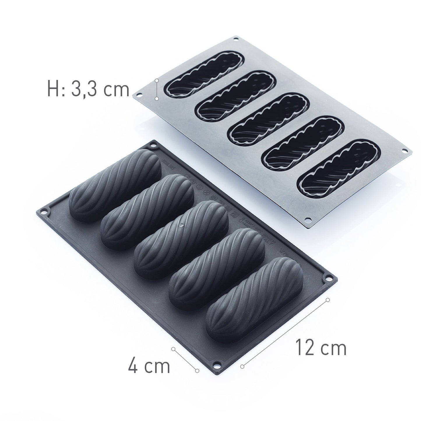 5 ECLAIR TWIST MOULDS 120 X40 H33MM