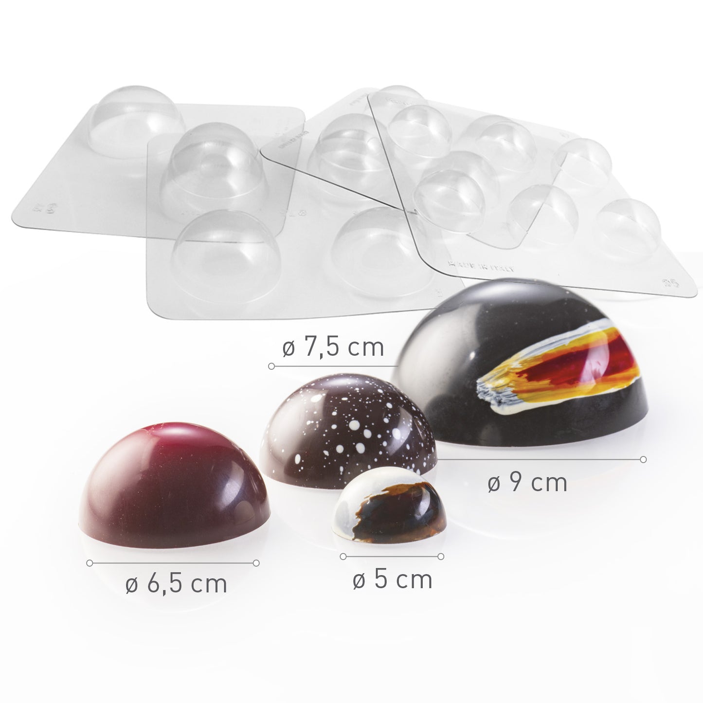 KIT 4 THERMOFORMED PLASTIC MOULD HALF SPHERE Ø 50 - 90MM