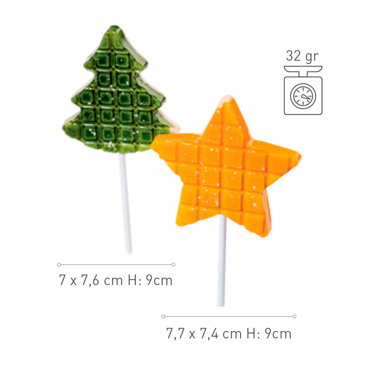 2 FORMAS PLÁSTICO PIRULITOS CHOCOLATE ÁRVORE E ESTRELA | 4U
