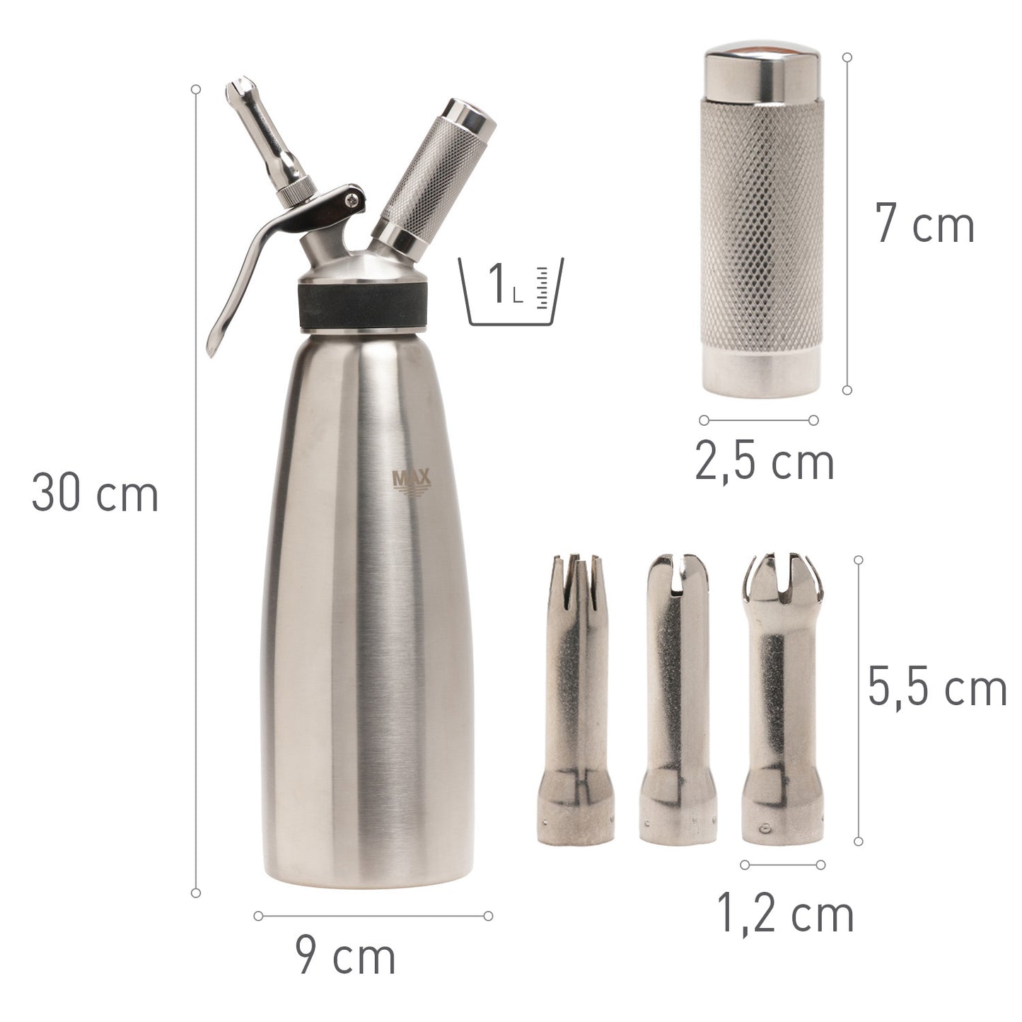 SIFON ACERO INOXIDABLE PARA CREMA (N2O) 1L