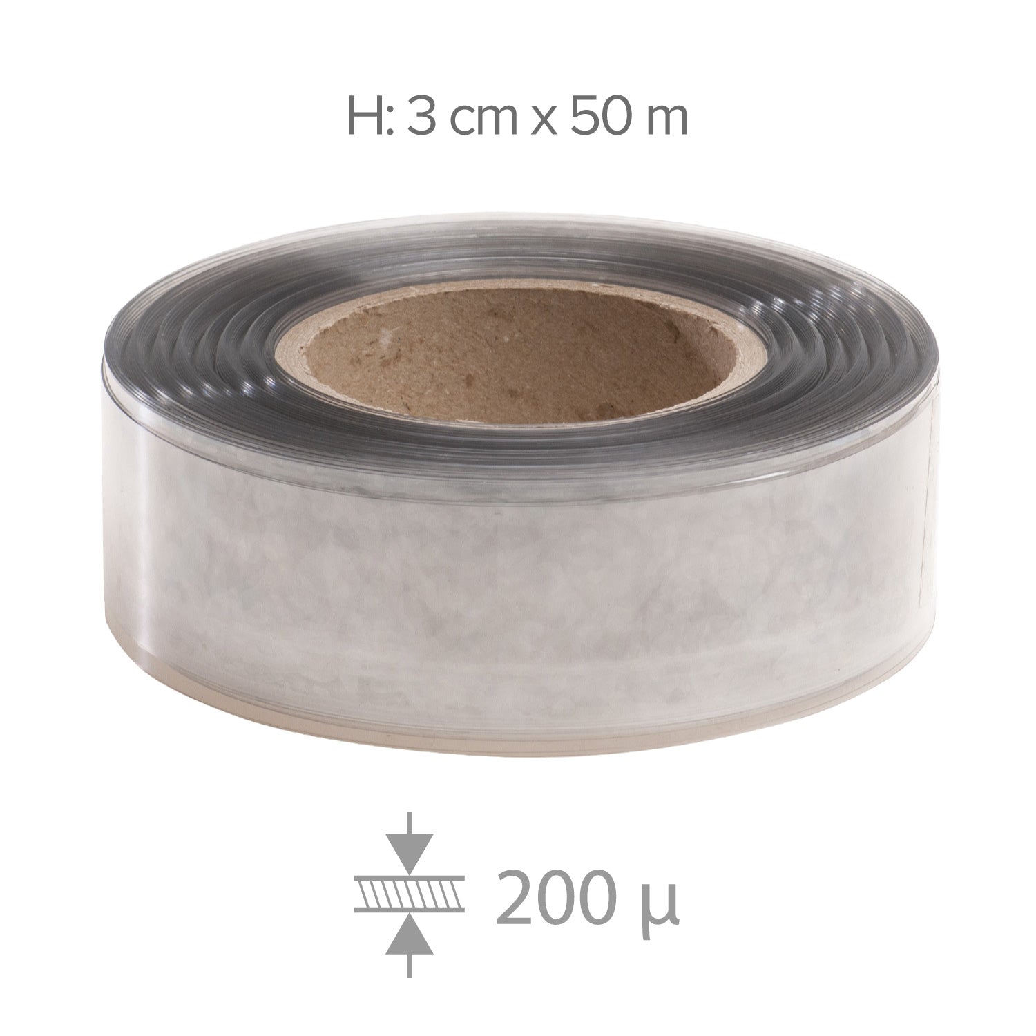 ROLO DE PVC TRANSPARENTE – 50 M – H3 CM – 200µ (ACETATO)