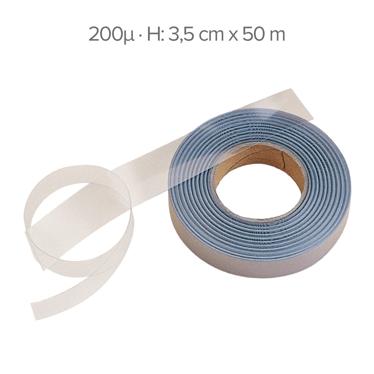 PVC ROLLO TRANSPARENTE – 50 M – H 3,5 CM – 200µ (ACETATO)