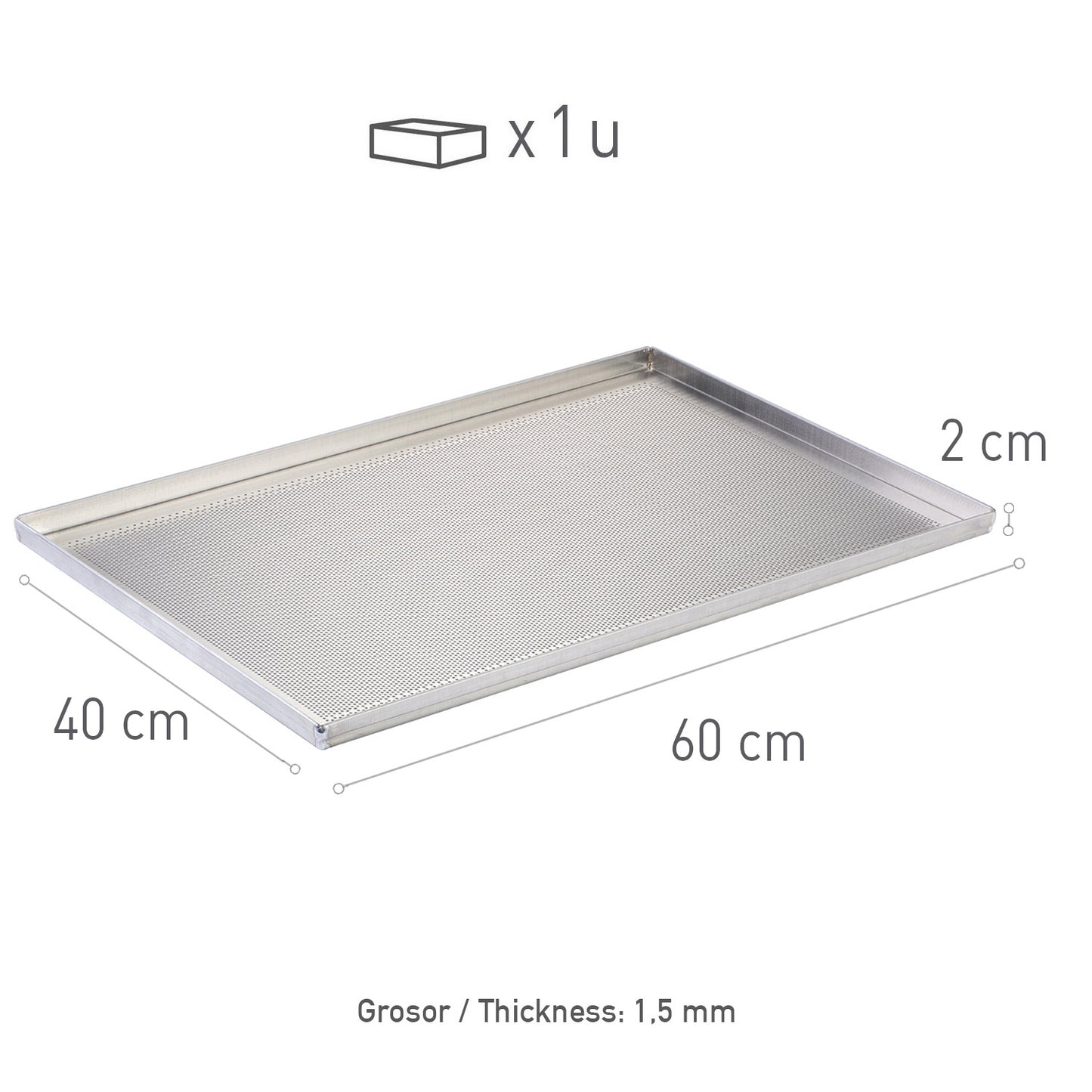 VASCHETTA IN ALLUMINIO PERFORATO 60X40H2CM - 4 BORDI SPESSORE 1,5 MM