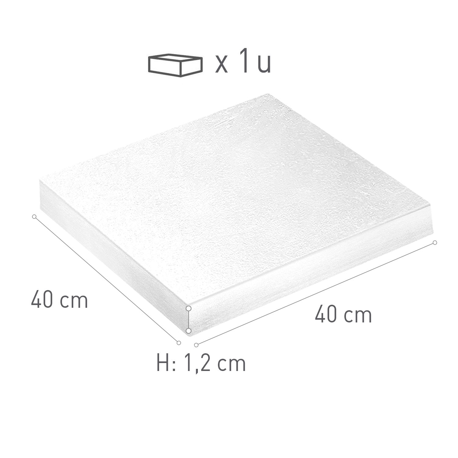 BASE À GÂTEAU BLANCHE CARRÉE 40X40XH1.2CM