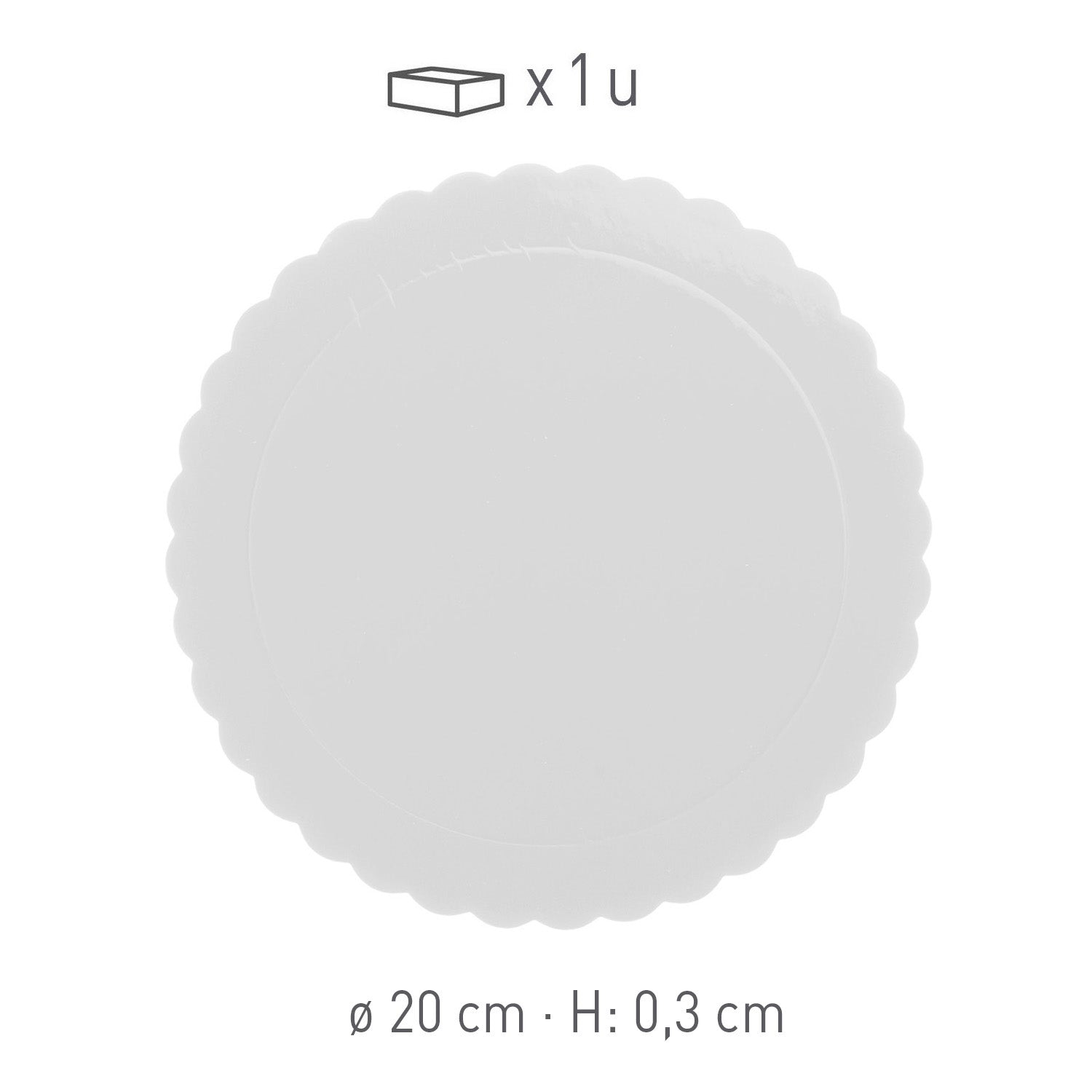SCALLOPED CAKE BOARD WHITE 3 MM 20CM