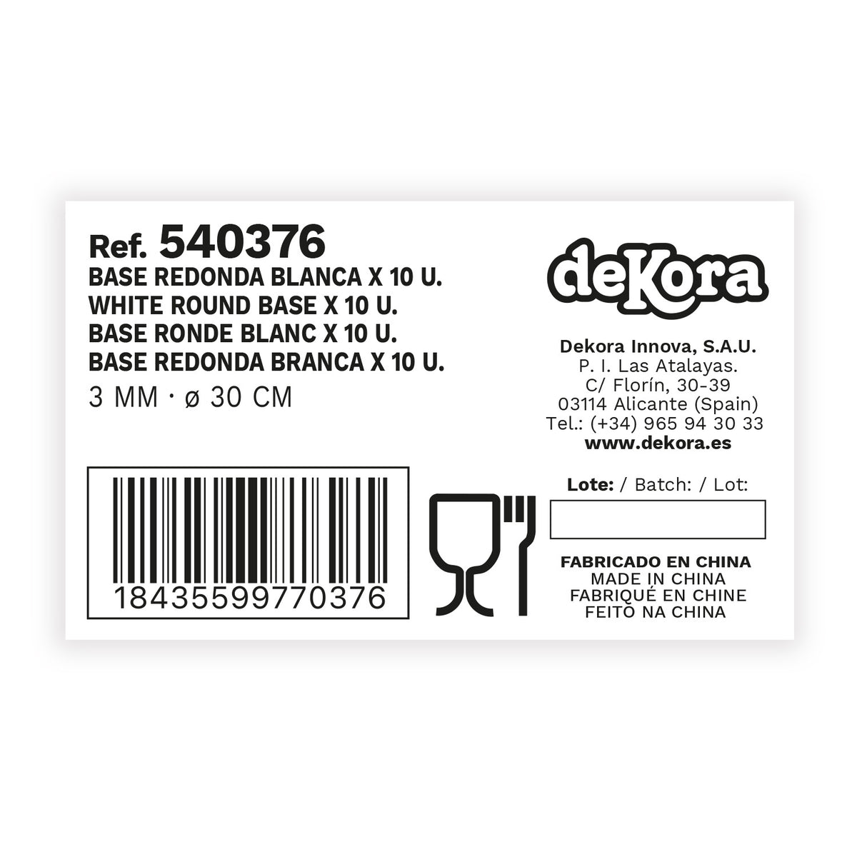 PLATO REDONDO PARA TARTA ONDULADO BLANCO 3 MM 30CM