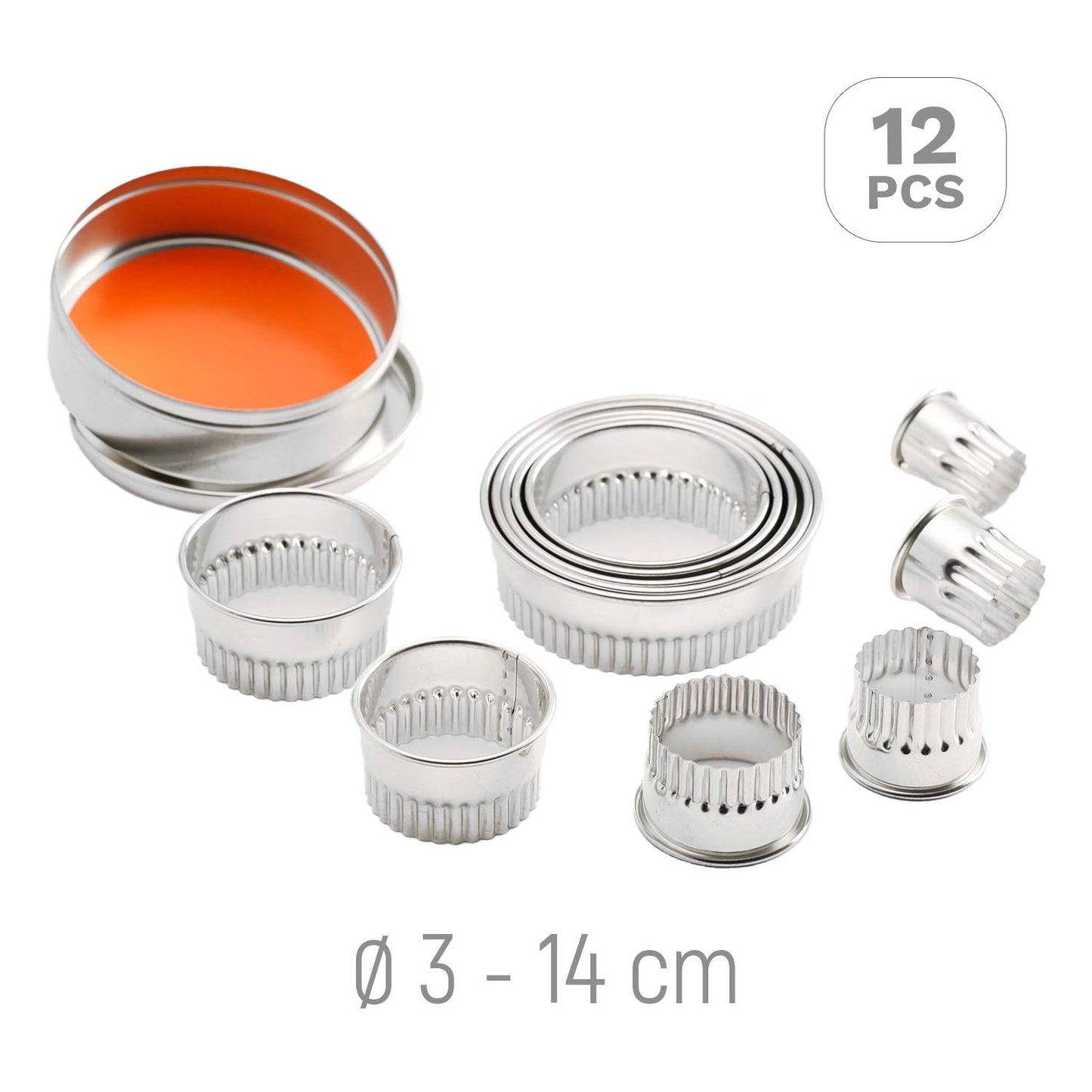 DÉCOUPOIR ROND CANNELÉ INOX | Ø 3 - 14CM 12 PCS
