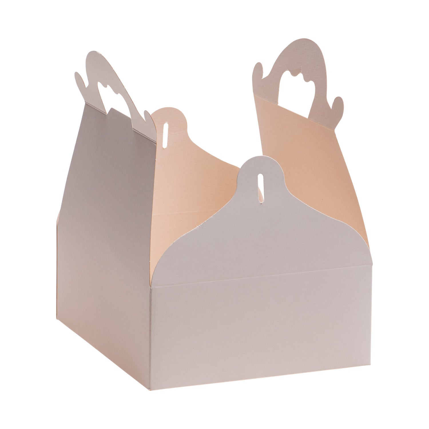 CAIXA DE PASTELARIA DE CARTÃO BRANCA COM PEGAS 16X18X7CM